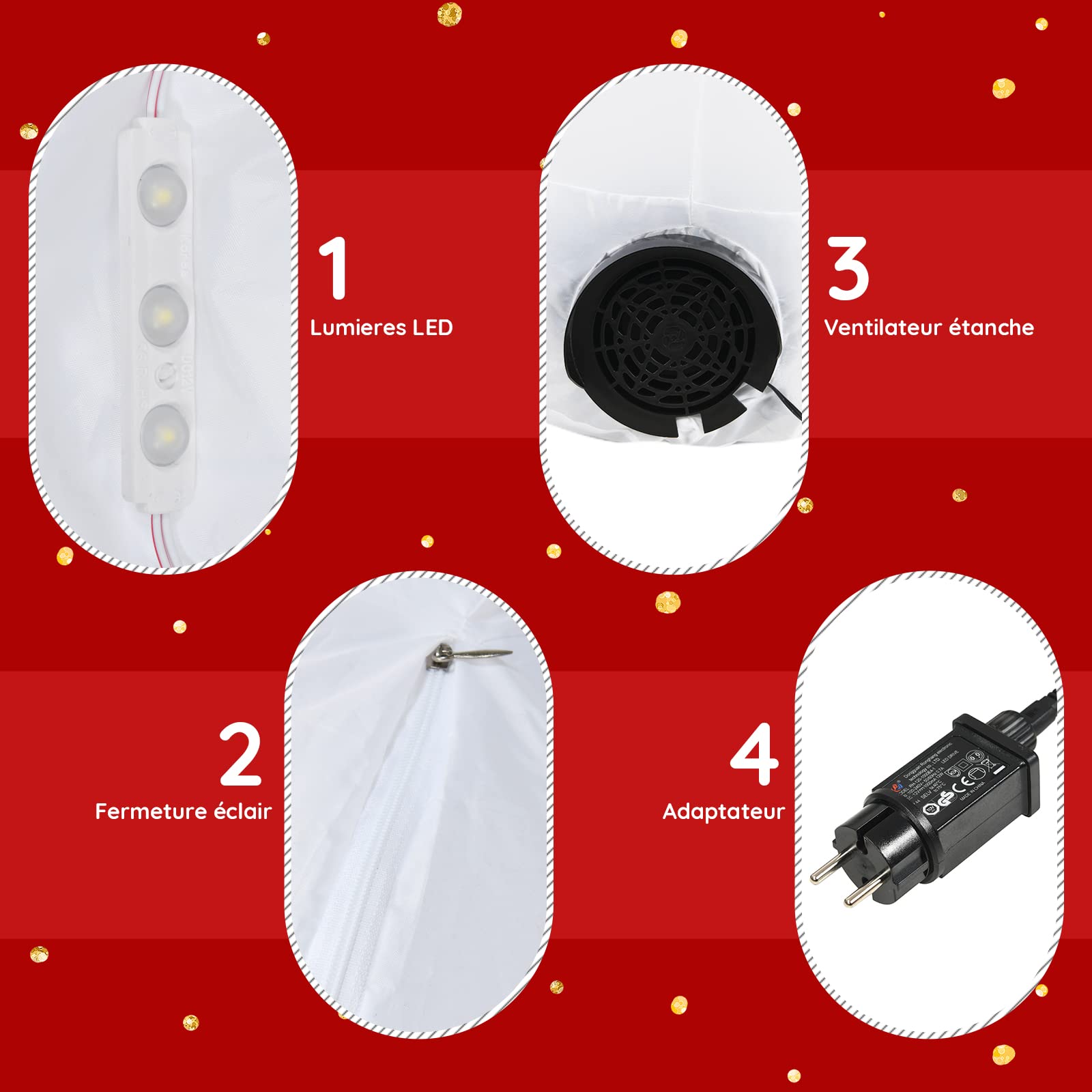 GOPLUS 175CM Père Noël Chevauchant l'Ours Gonflable avec Lumières - Décoration Noël Intérieur et Extérieur