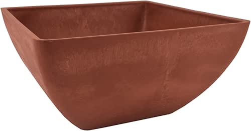 PSW Pot Collection 12x6 inch Plastic/Stone/Wood Composite Square Planter –