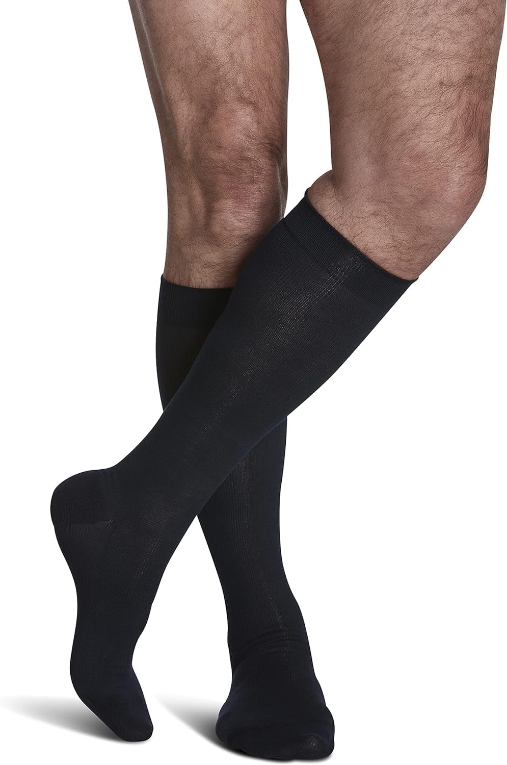 SIGVARIS Men’s Style Sea Island Cotton 220 Closed Toe Calf-High Socks 20-30mmHg - Black - Medium Long