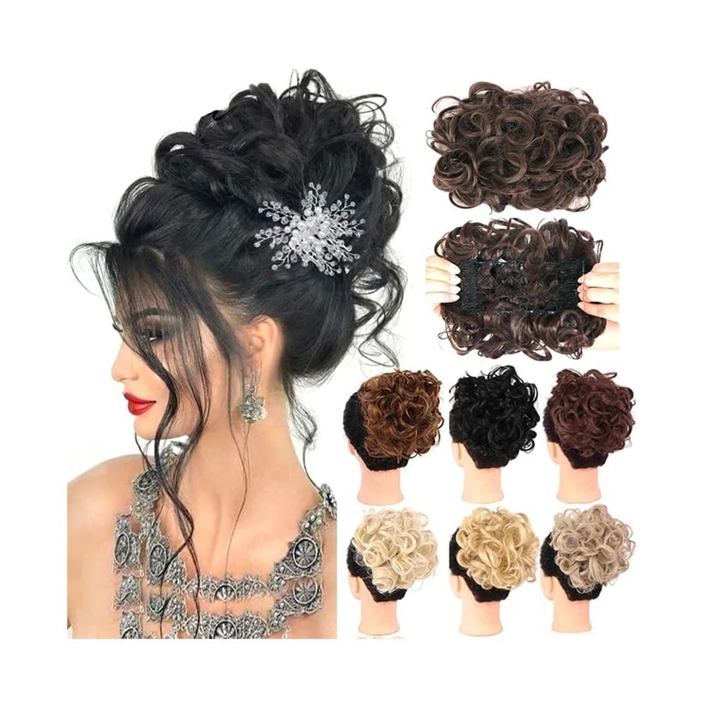 Moño de pelo desordenado Extensión de cabello rizado con moño desordenado, peine grueso clip y coleta for mujer(613)