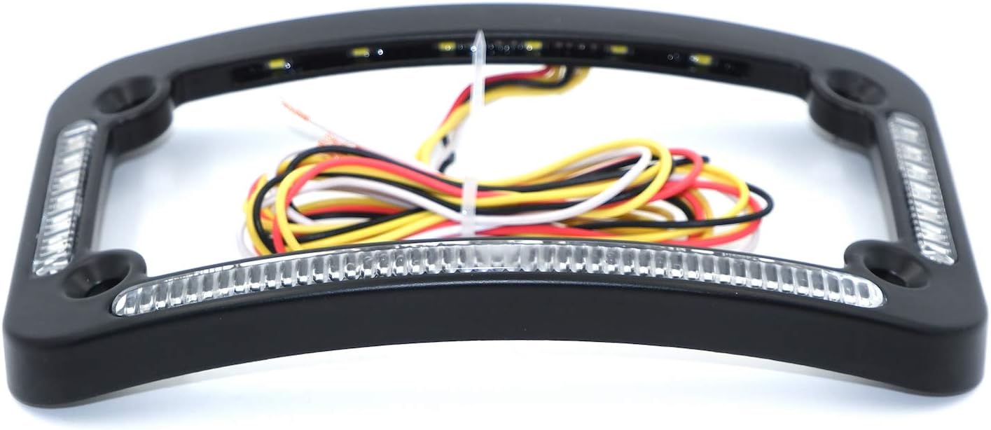 HTTMT- Dual LED Curved Motorcycle License Plate Frame w/Turn-Signal,Brake Light - Black Finish Universal Compatible with Any Motorcycle [P/N: MT294-007-BK]