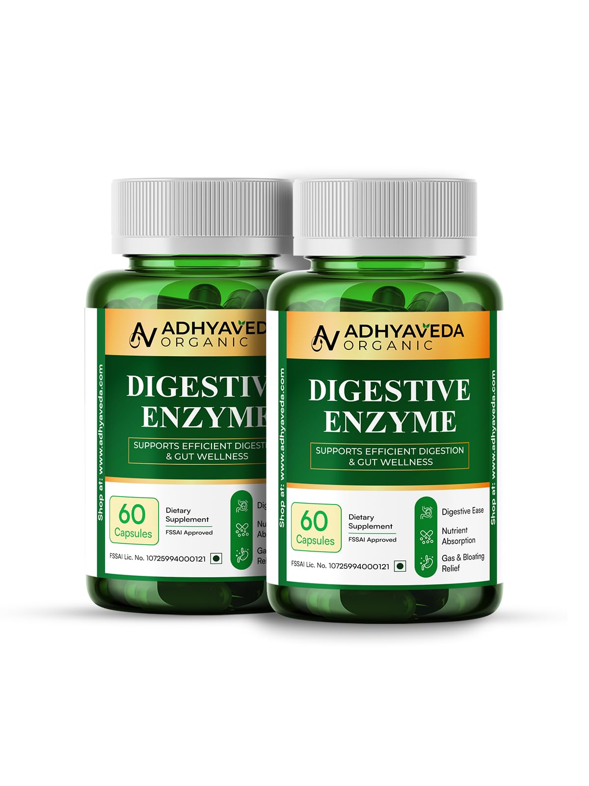 Adhyaveda Digestive Enzyme Capsules for Gut Health & Digestion Support | Papain, Bromelain, Amylase, Protease, Lactase & Cellulase Enzymes | Helps Relieve Bloating, Indigestion & Gas | Vegan, Non-GMO | 60 Capsules — Amazon image 10