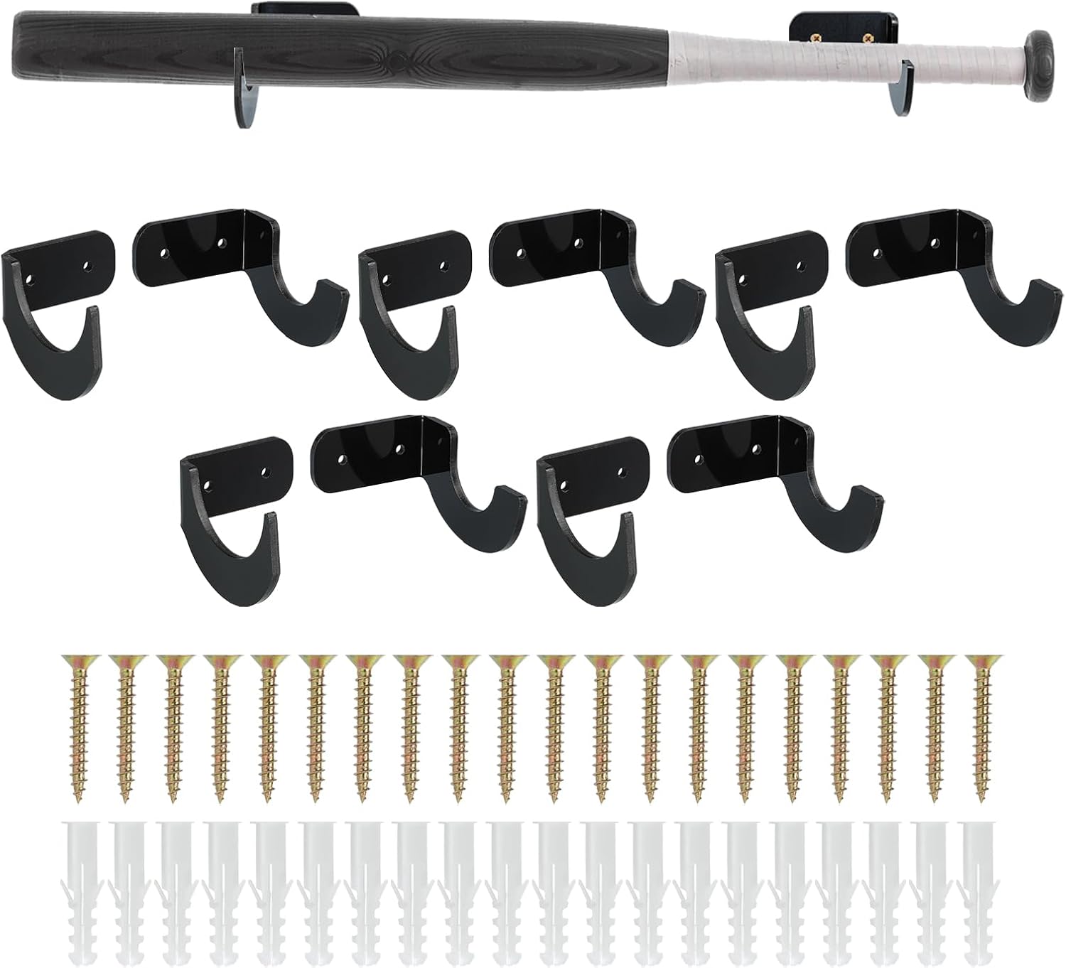 uxcell Acrylic Baseball Bat Holder Wall Mount, 5 Sets Baseball Bat Horizontal Rack Hanger, Black Baseball Bat Display for Softball, Baseball, Hockey Stick