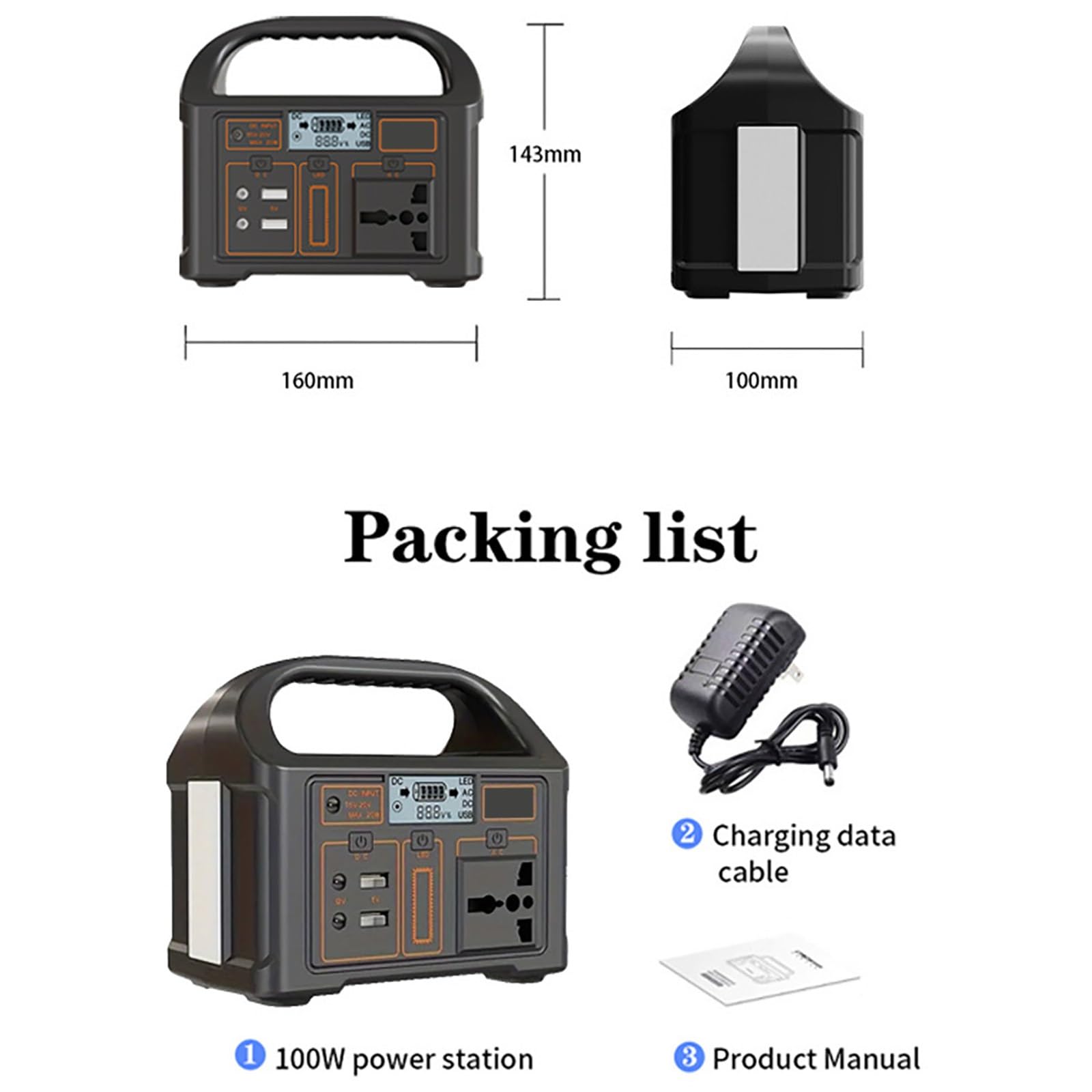 Fuente de alimentación portátil para Exteriores de 100 W, 76 WH, 24 000 mA, para Camping, con Conector USB CA/CC e iluminación LED, Ideal para Camping, Pesca y fotografía.