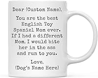 Vista 45 de Andaz Press Taza de café personalizada divertida con texto en inglés "Dog Mom", regalo de broma para la mejor mamá de perro cocker spaniel, muerde