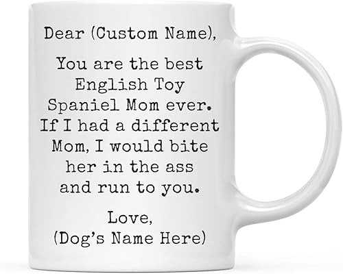Miniatura 45 de Andaz Press Taza de café personalizada divertida con texto en inglés "Dog Mom", regalo de broma para la mejor mamá de perro cocker spaniel, muerde