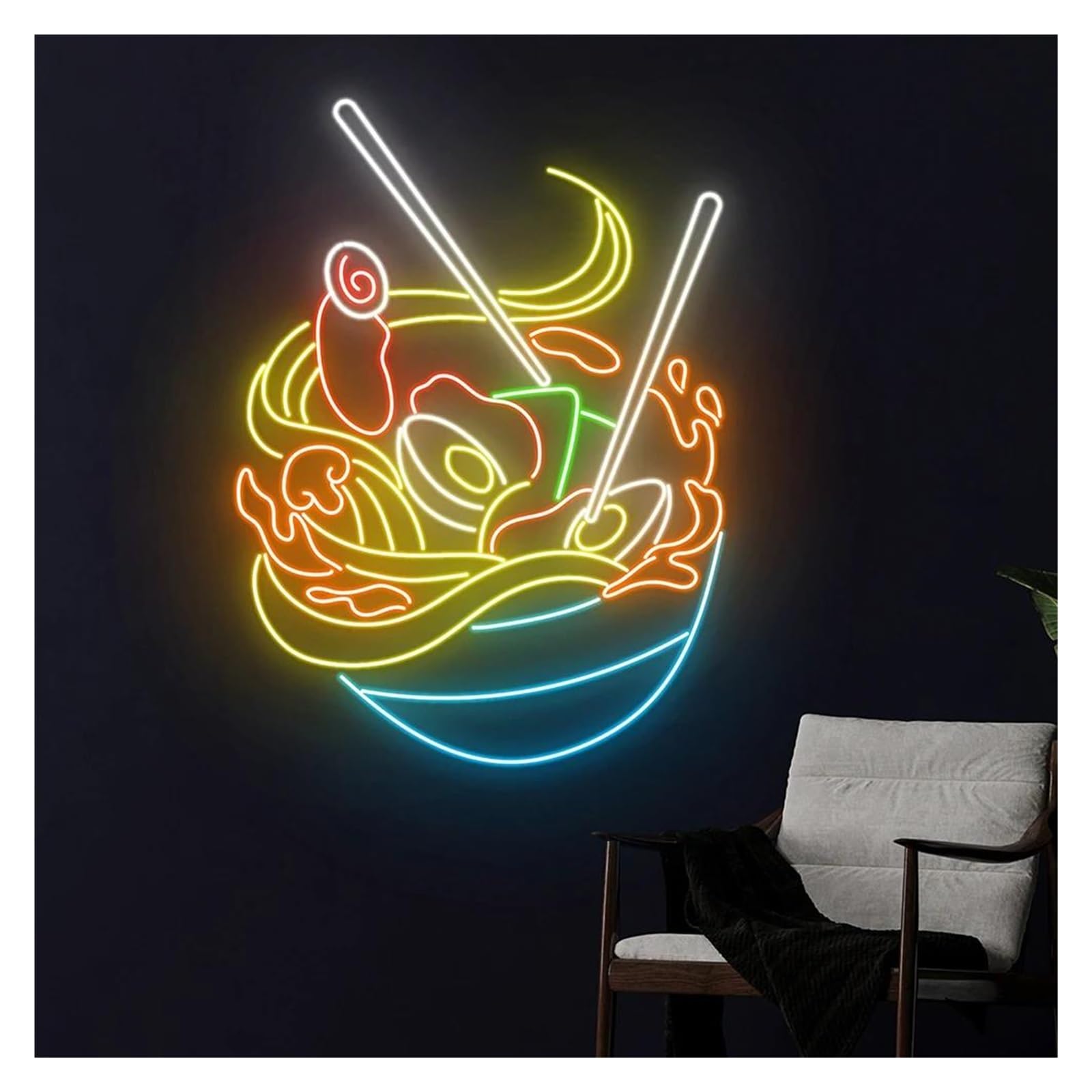 SHOUXI Sign Lamp Ramen Noodles Neon Sign Food Room Wall Decor Restaurant 60cm