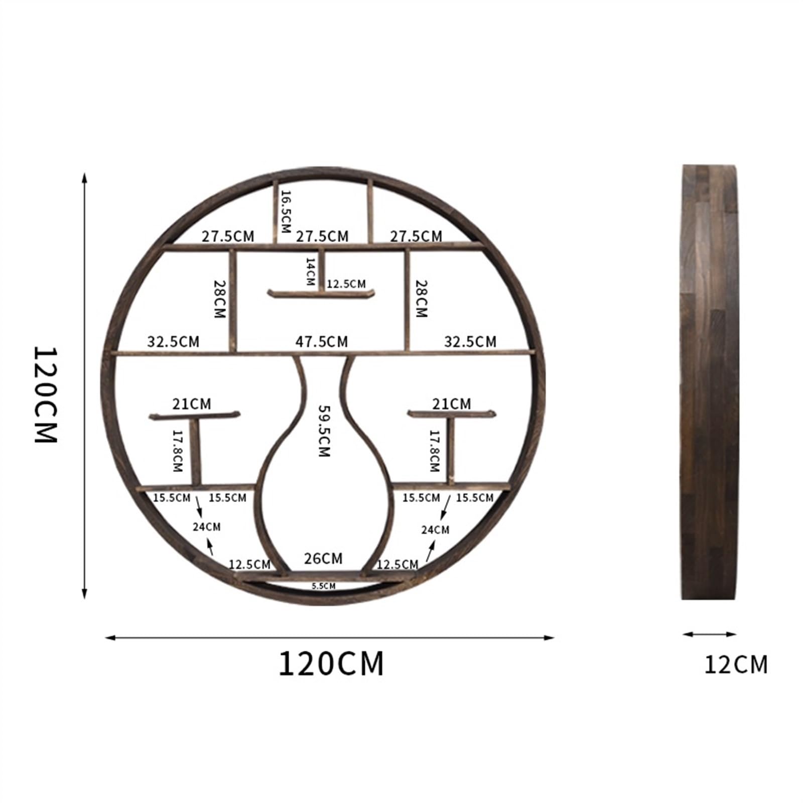 Regal Wand Chinesischer Wandbehang aus massivem Holz, Wandaufbewahrungsregal, Wand-Teetassenregal, dekoratives Aufbewahrungsregal Wandregal(120cm)