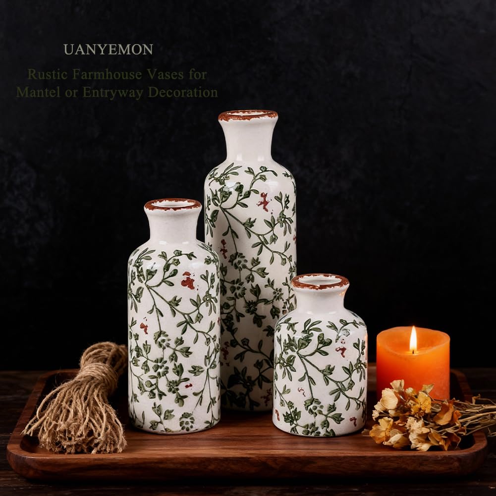 Lot de 3 vases marron (vert et blanc)