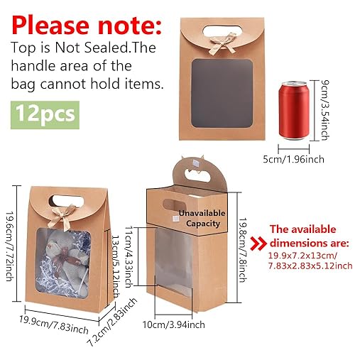 Miniatura 2 de NBEADS 12 bolsas de papel kraft con ventana, 2.8 x 7.8 x 7.7 pulgadas, bolsa de regalo de pie con asas, bolsa de regalo marrón con ventana