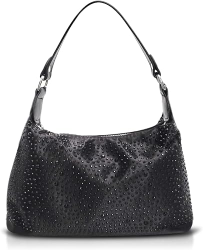 QTKJ Sparkling Satin Shoulder Bag, Rhinestone Encrusted Evening Bag, Underarm Ba