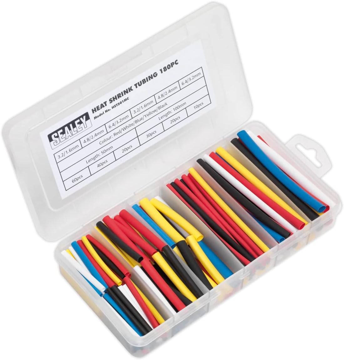Sealey HST501MC Heat Shrink Tubing Assortment 180pc 50 & 100mm Mixed Colours