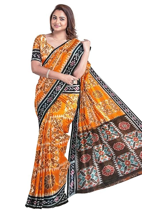 Image of Ikat Women's Cotton Saree, Handmade Pure Cotton Khandua Saree, Ikkat Orissa Traditional Handloom Saree without Blouse