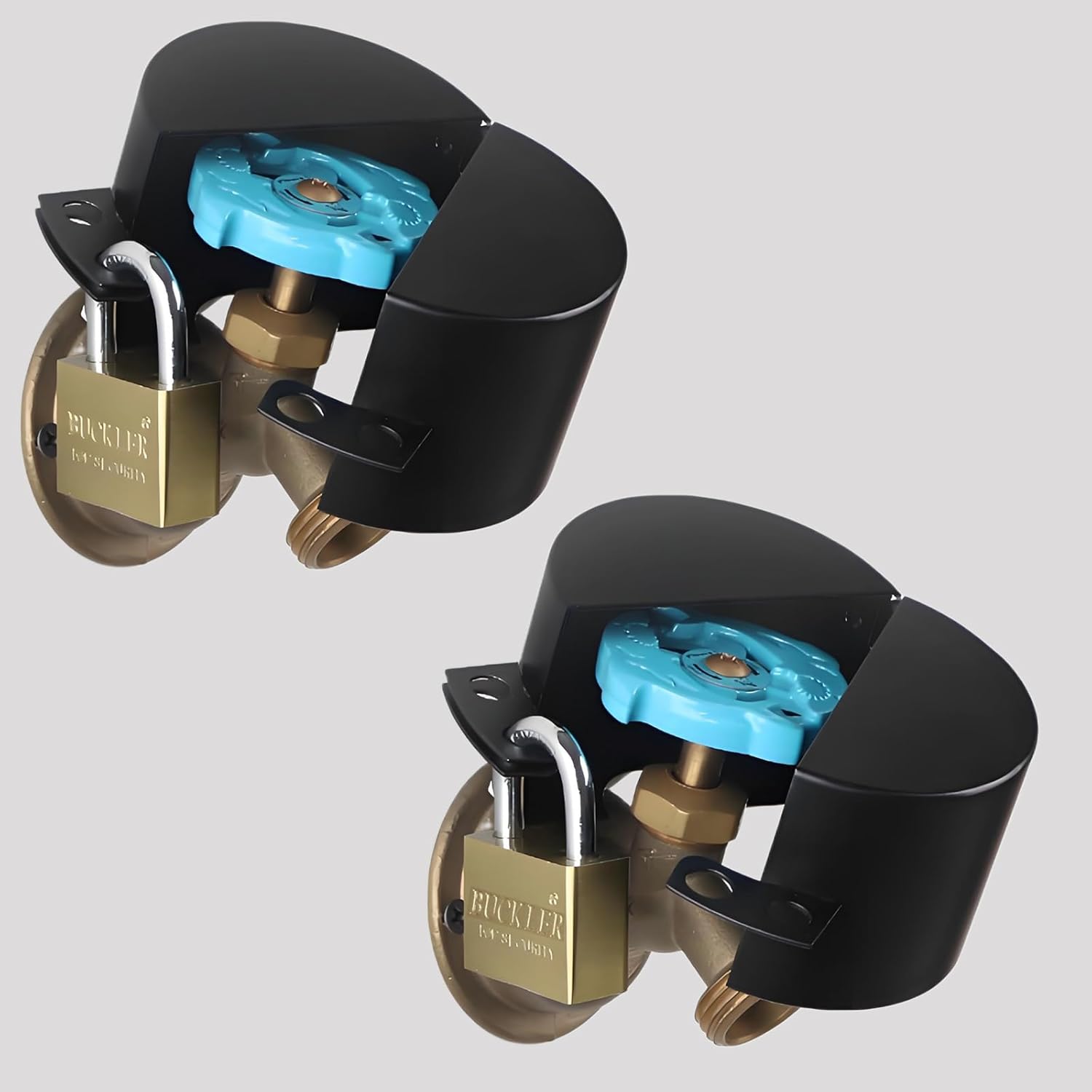 Outdoor Faucet Lock 2 pcs, Water Hose Bib Spigot Lock Stainless Steel Cover & Padlock Kits for 1-1/2 to 3 Inch Dia Valve Handles to Prevent Outside Water Theft and Unauthorized Use Deep Black