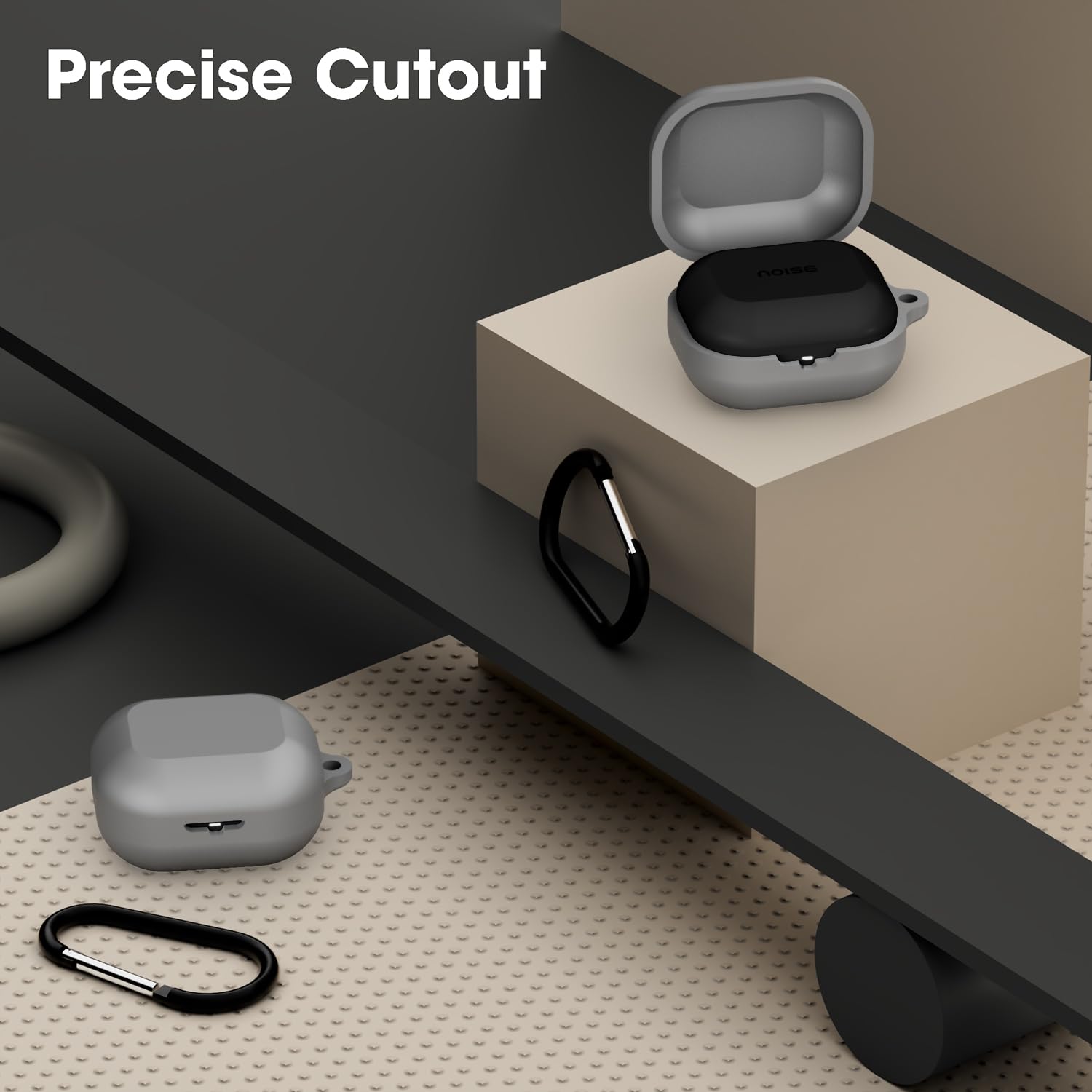Sounce Silicone Case Cover for Noise Buds N1, Portable Non-Slip Grip & Scratch-Resistant Protector with Carabiner Clip Full Protection Water Resistant, Shockproof Cover - Grey — Amazon image 5