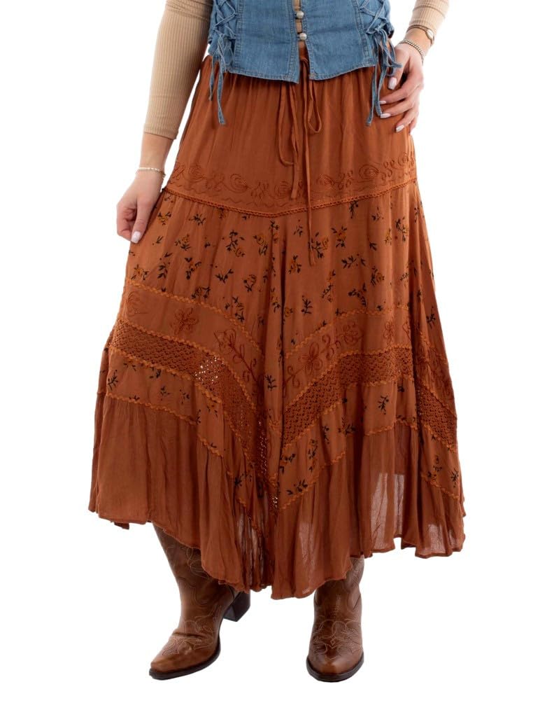 Scully Western Skirt Womens Rose Print Rayon Long Length F0 HC958