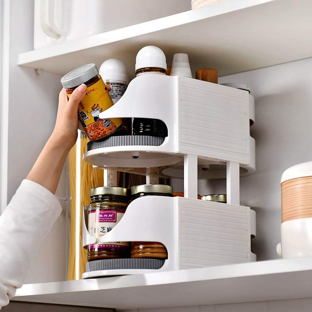 Lazy Susan de 2 Niveles con Asas, Bandeja giratoria, contenedores organizadores de Almacenamiento, para armarios, despensa, Nevera, mesas de Cocina, baño, Organizador Giratorio