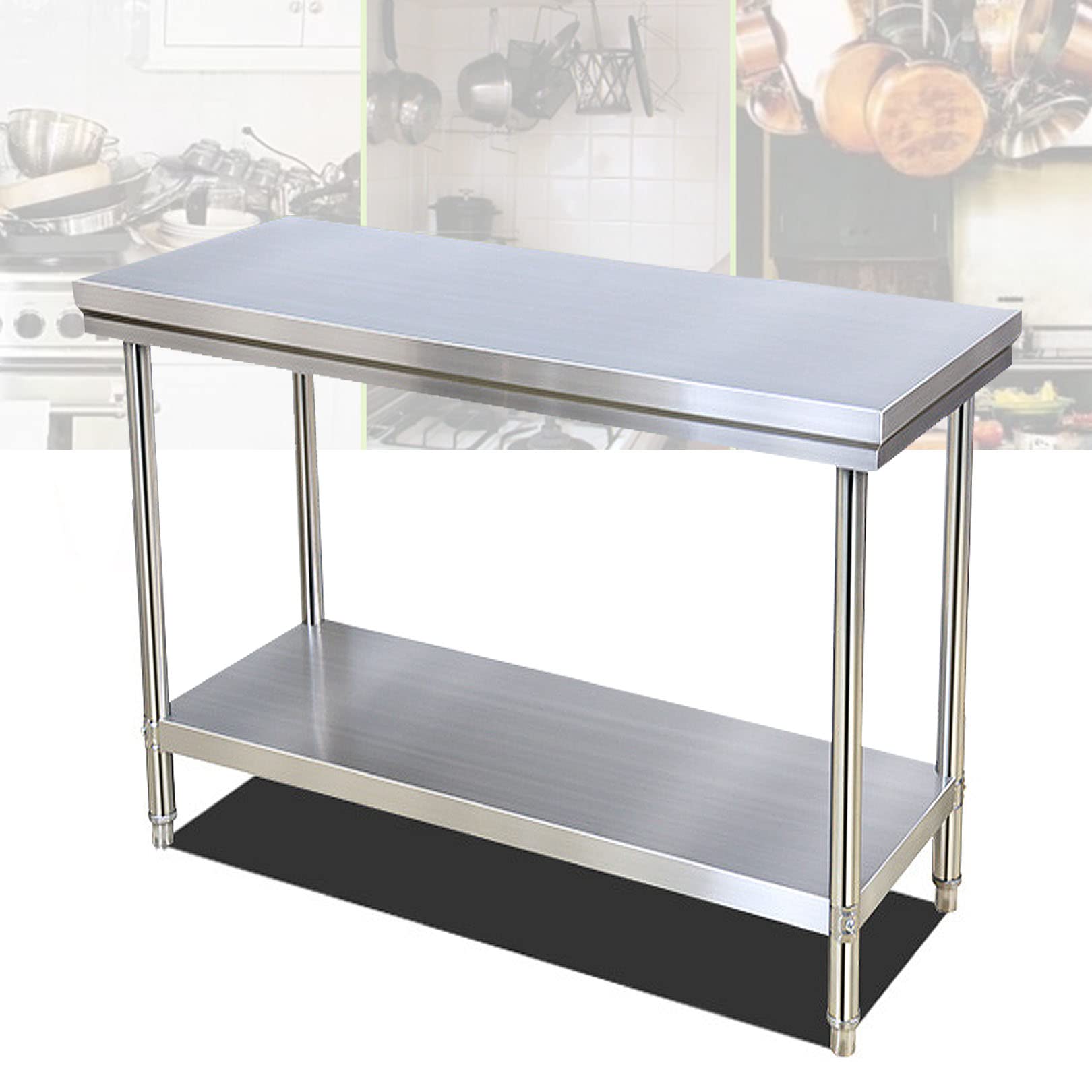 Mesa de Trabajo de Acero Inoxidable Mesa de Trabajo de preparación de Alimentos con Mesa de Catering de Cocina Comercial de Estante Inferior Soporta 200 kg