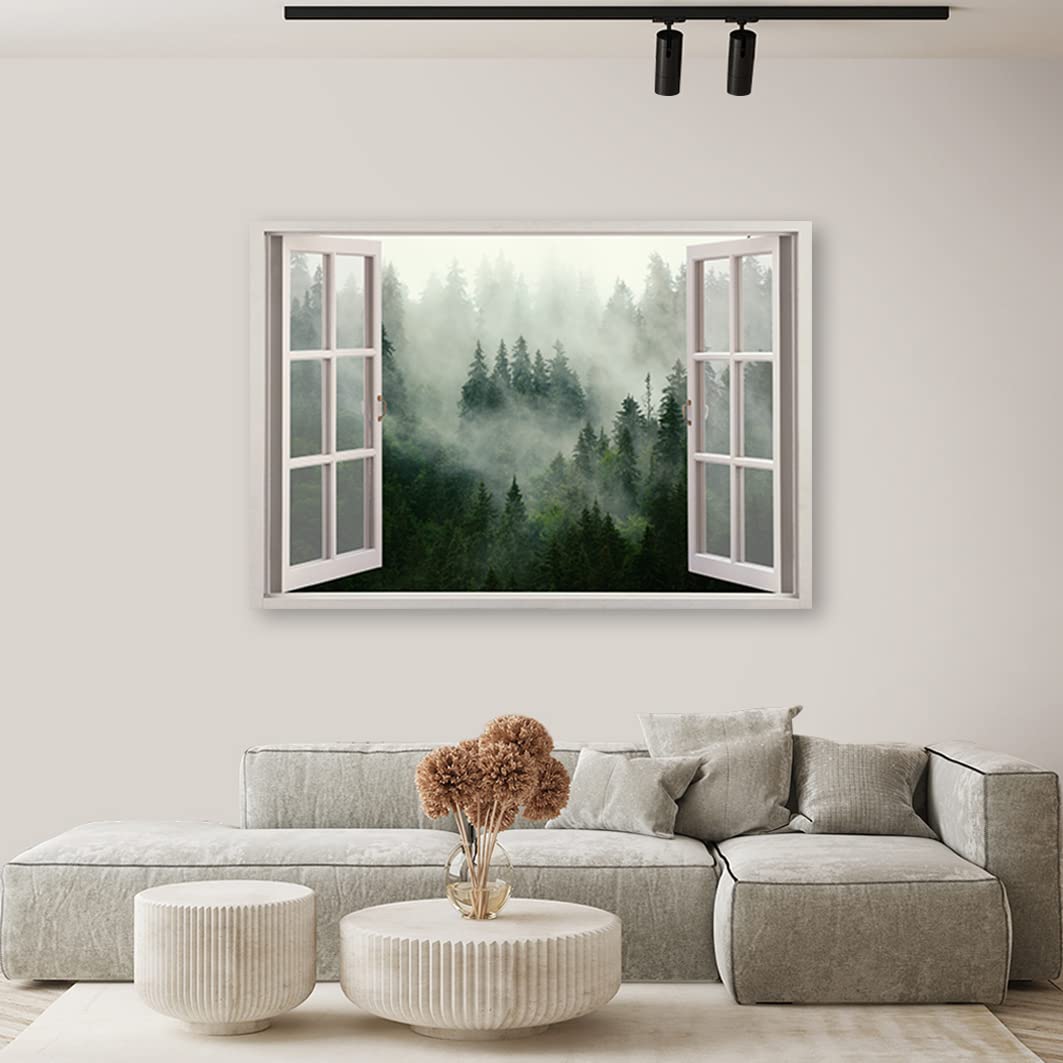 Feeby Leinwand Bilder - Fensterblick Natur- 120x80 cm- Deko Wohnzimmer - Wandbilder Schlafzimmer - Deko Aesthetic - Wand Deko - Leinwand Groß - Deko Zimmer - Leinwandbilder XXL