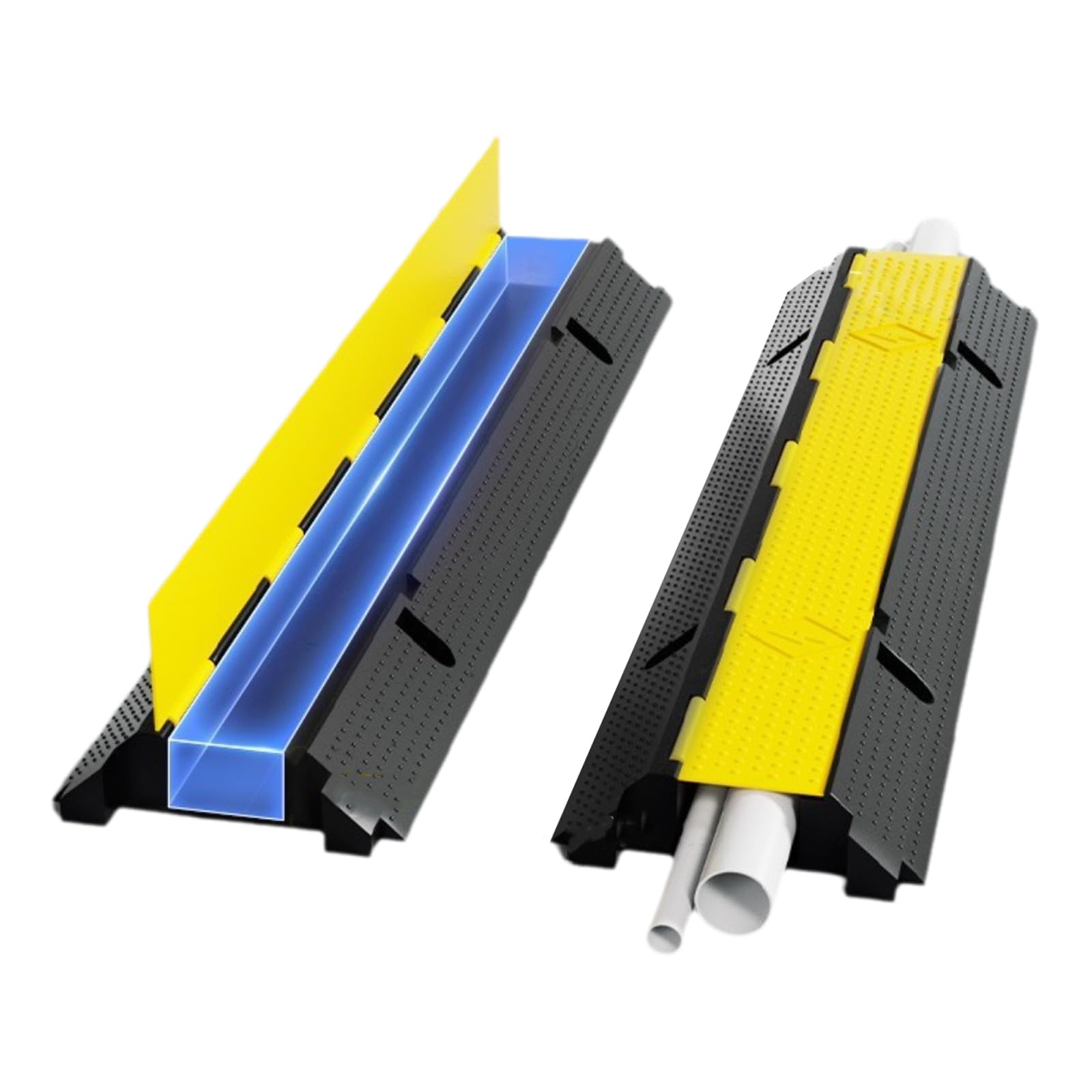 Protector de cables amarillo y negro para organizar eventos y zonas de paso
