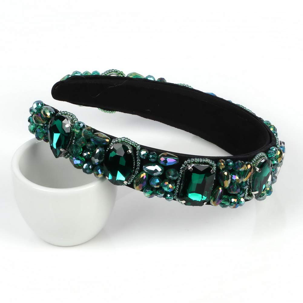 Baroque Head Hoop Band Colorful Glass Crystal Hairbands for Women Luxury Rhinestone Beaded Palace Headbands Jewelry (Green) - Image 3