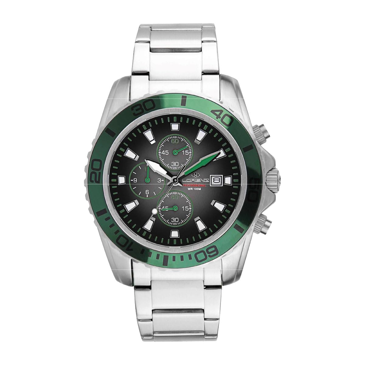 Lorenz - Cronografo Sportivo al quarzo 026117VB - Orologio con cinturino in acciaio - Box set con cinturino in gomma di ricambio - Subacqueo fino a 100 metri