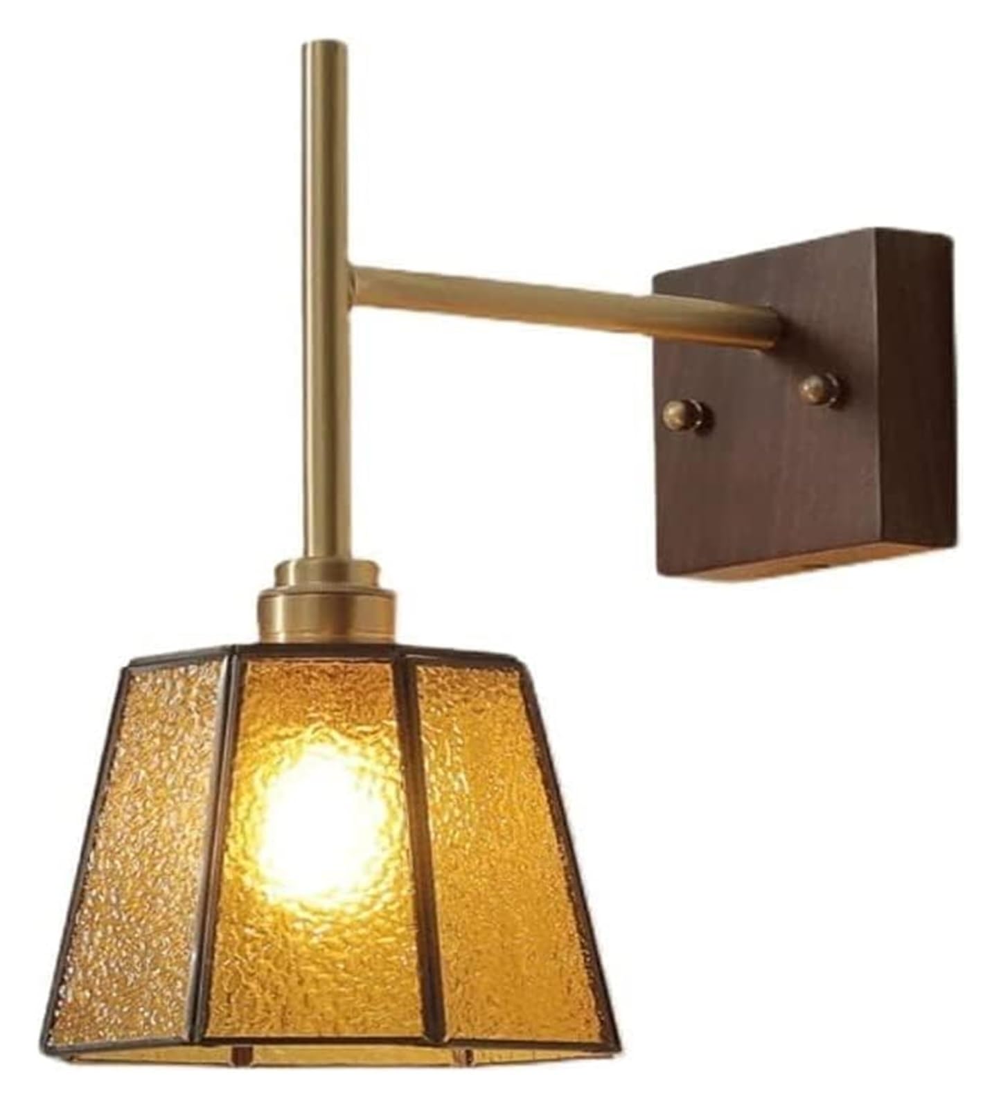 SYAXVOM Wall Lamp Brass Sconce Lighting Walnut Base E27 Light Water Pattern Glass Lampshade for Bedroom Nightstand, Living Room