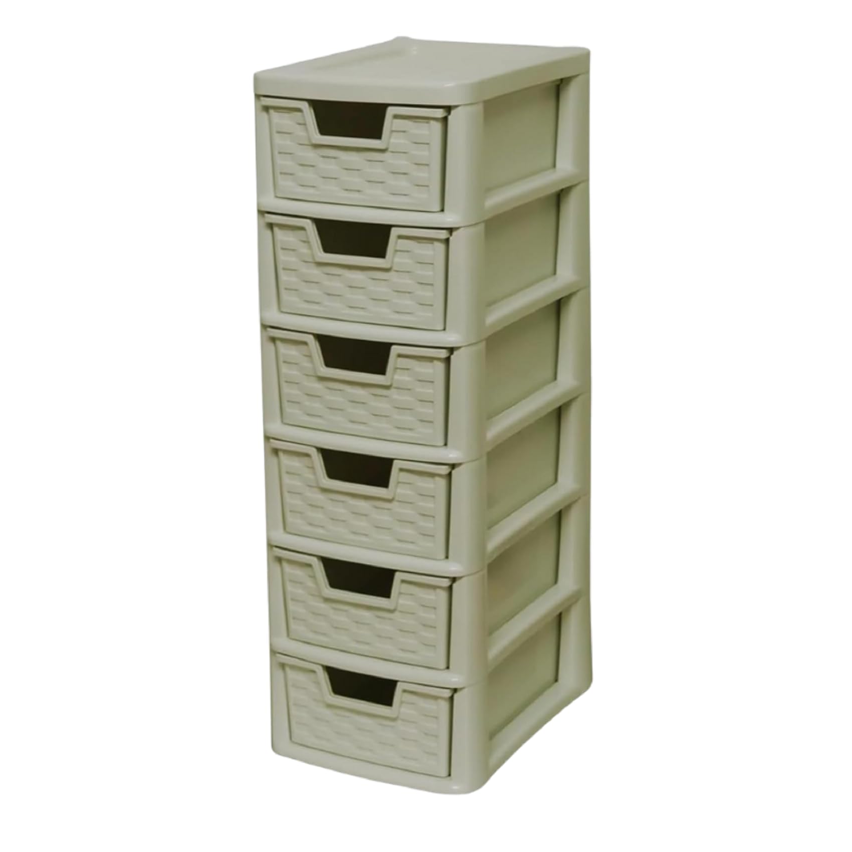 Khanary Plastic Storage Drawer Unit| 6 Tier Rattan Effect Storage Drawer Space Saving Mini Drawers Tower- Durable Cabinet Organizer Home, Kitchen, School, Office - 26Dx19Wx60H cm| Cream