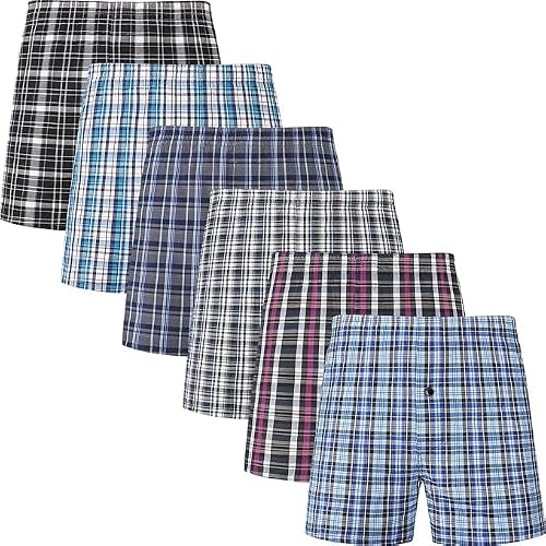 Image of Molten Creek® Mens Boxers, Underwear Cotton Woven Boxers, Checks Pattern, Boxer Shorts, Button Fly, Comfortable, Soft and Flexible Fit, Pack of 6, Assorted Colour (2XL, Assorted Colour)