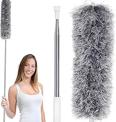 Espanador de Pó Extensível 2,80m – Haste Flexível de Inox com Microfibra Lavável, Ideal para Limpeza de Casa, Escritório, Teto e Carros – Linha Premium