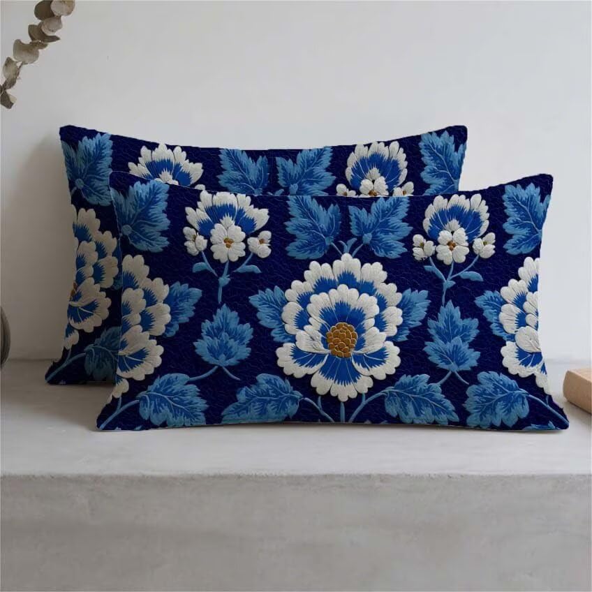 Coussin exterieur impermeable bleu marine 80x100 decoration salon fleur - 3