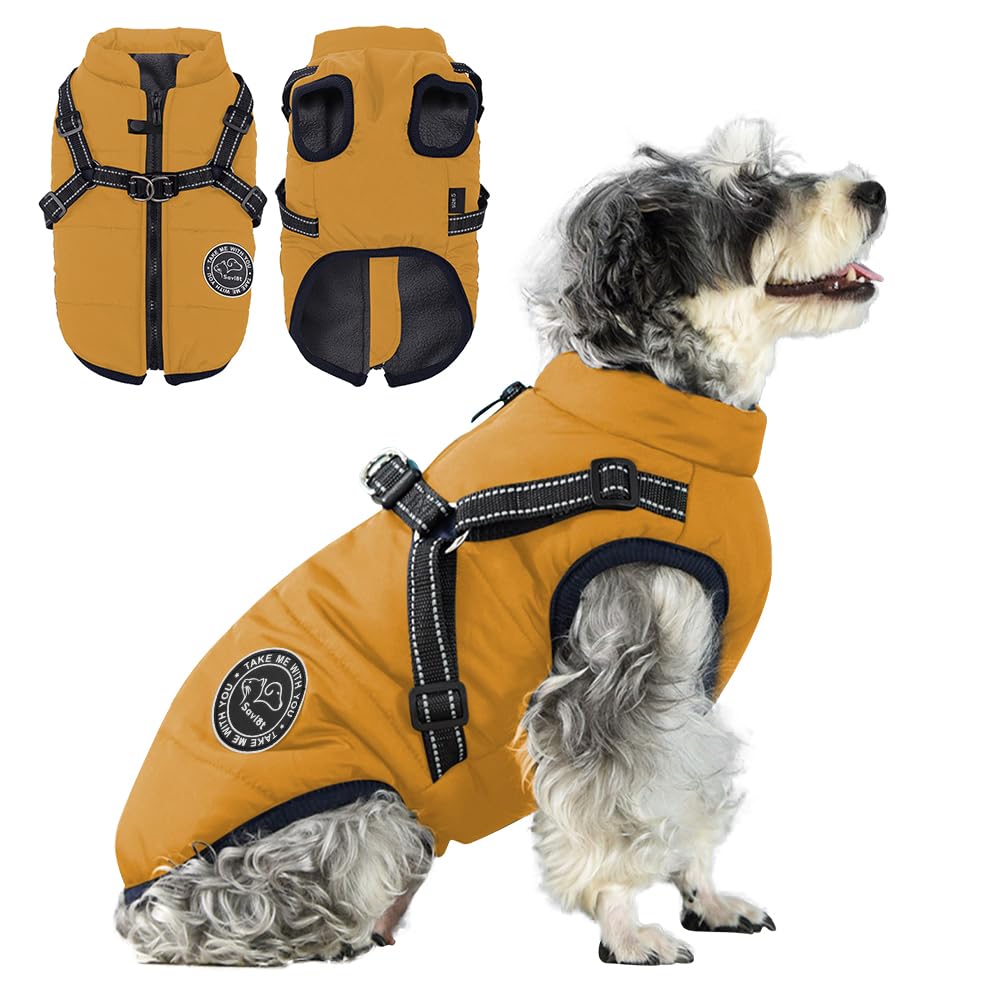 Savlot Hundejacke Winterweste Jacken Hundemantel Hundepullover Haustier Skifahren Kostüm Ärmellose Baumwolle Gepolsterte Weste Mit Brustgurt Gurt - Gelb, XL