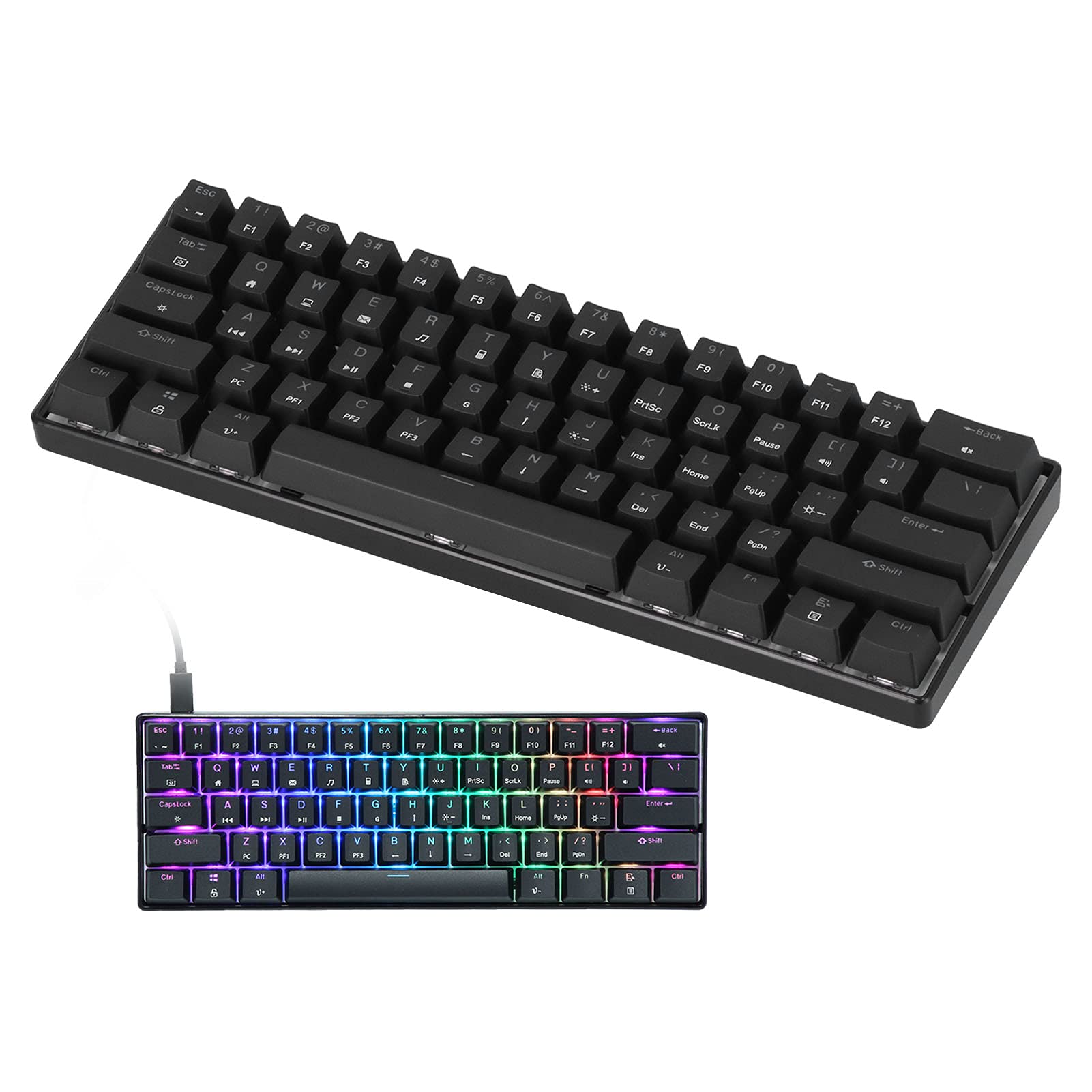 Tastiera Meccanica Mini Tastiera da Gioco RGB N-Key Rollover 61 Tasti per Computer, Design Ergonomico Ad Altezza Mobile, Plug and Play, per Appassionati di Giochi per PC