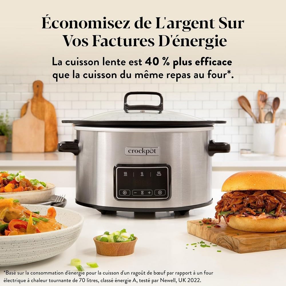 Crockpot Sizzle & Stew Digital Slow Cooker 3.5 L (3-4 persone) Ciotola rimovibile a induzione per la cottura di carni e verdure, presa UE a 2 pin, acciaio inossidabile [CSC112X]