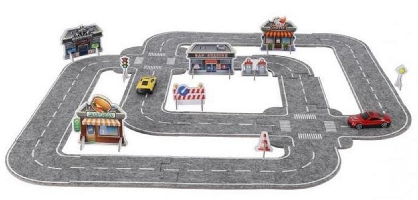 Street Racing Puzzle Track - Set de Juego de Pista de Carreras con Coches y Accesorios