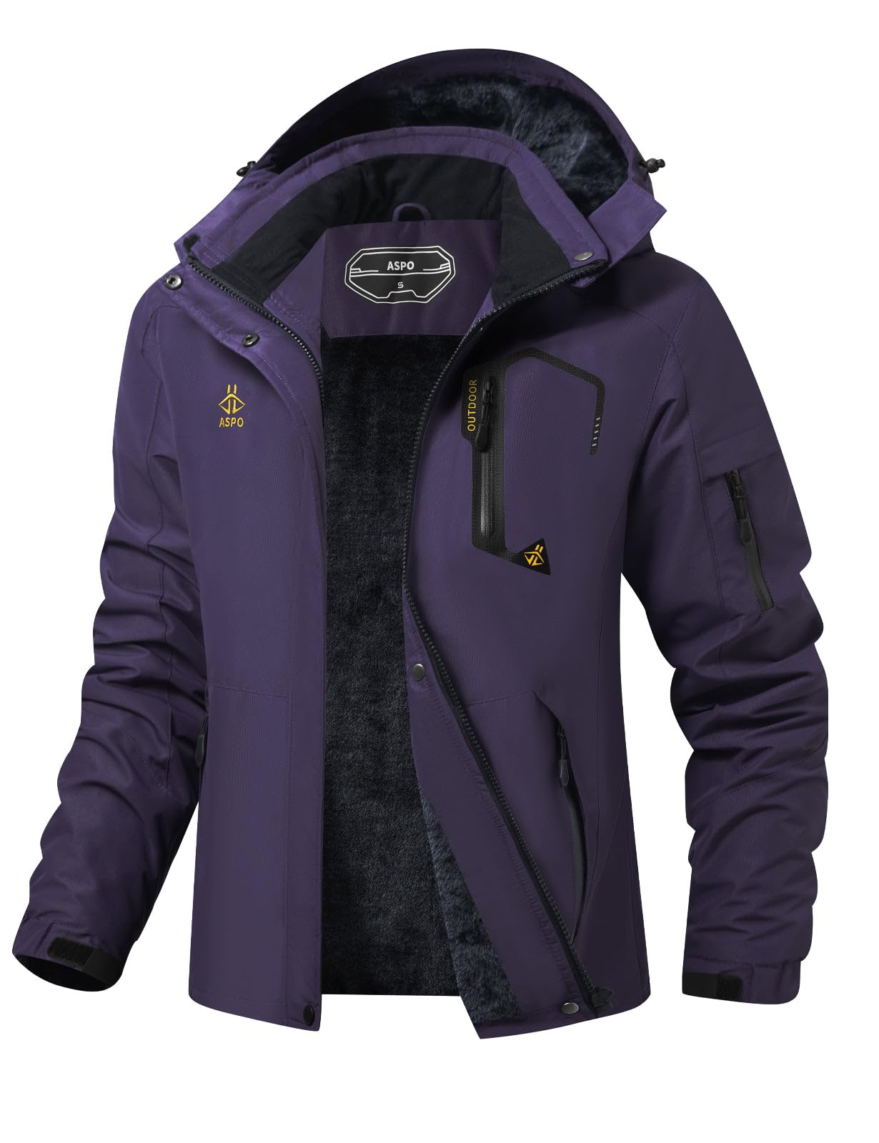 Photo 1 of ASPO Women's Ski Jacket Waterproof Winter Jacket Insulated Warm Fleece Lined Windproof Snow Coats with Hood Snowboarding Purple M