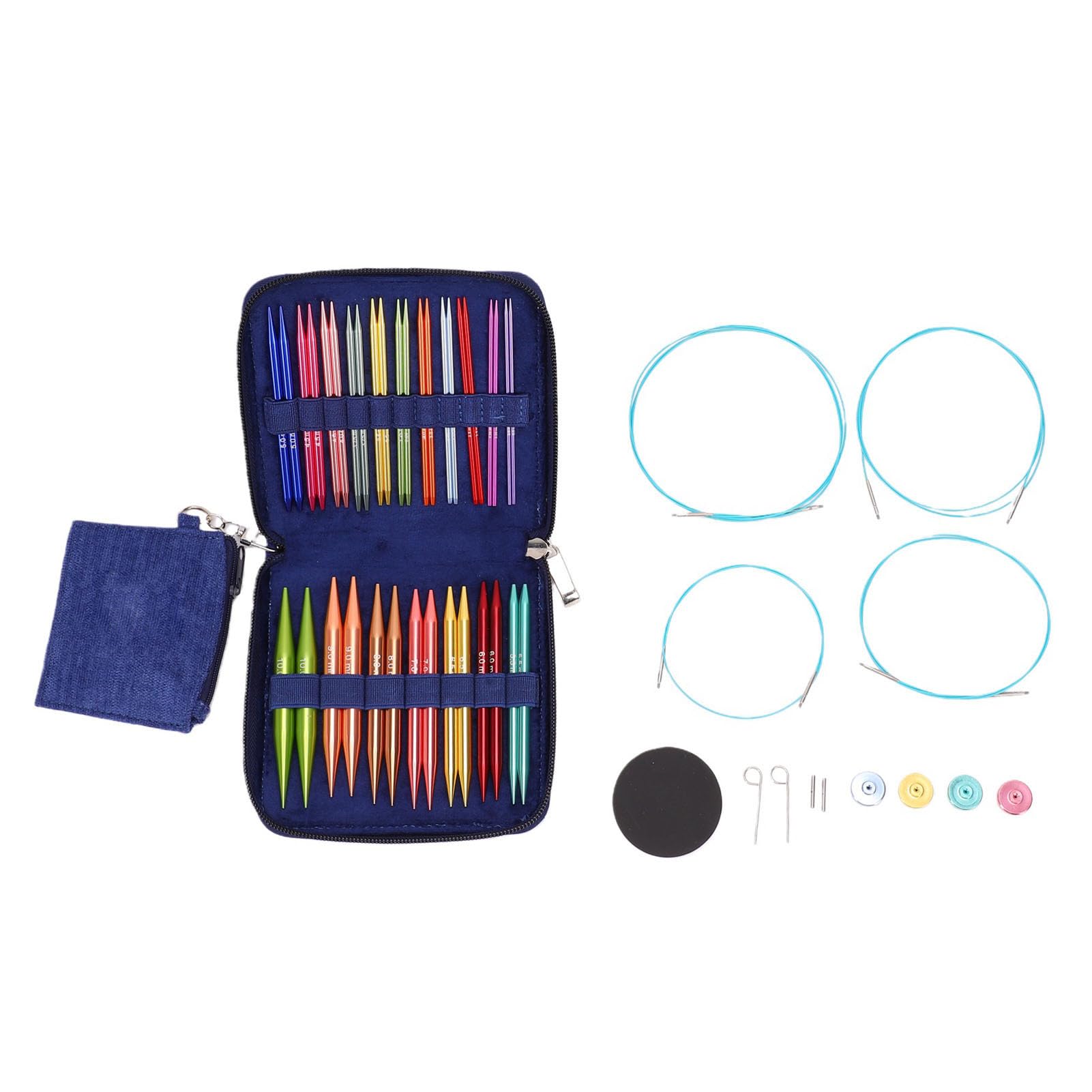Leftwei Juego de Agujas de Tejer Circulares Intercambiables, 18 Pares de Agujas de Aluminio de 2,0 Mm a 10,0 Mm, 4 Cables con Bolsa de Almacenamiento, Ideal para Calcetines, Bufandas, Suéteres y