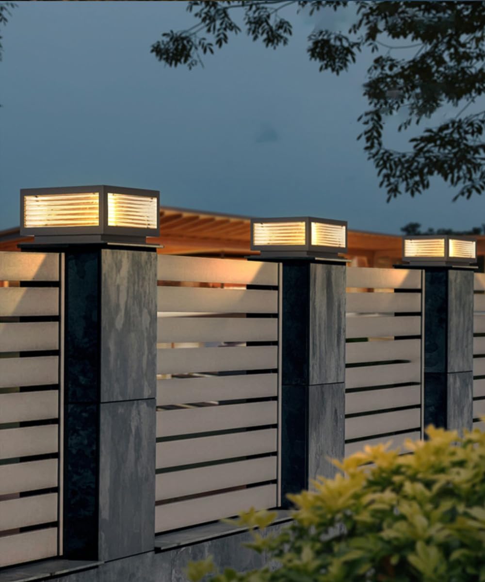 TRIVIDHA Moderne Pfostenleuchte Außensäulenleuchte Edelstahl LED Zaun Deckkappenleuchte IP54 wasserdichte Säulenleuchte Mit Glas E26 Verandaleuchte Für Gartenhof Eingangsbereich Straßenbeleuchtung