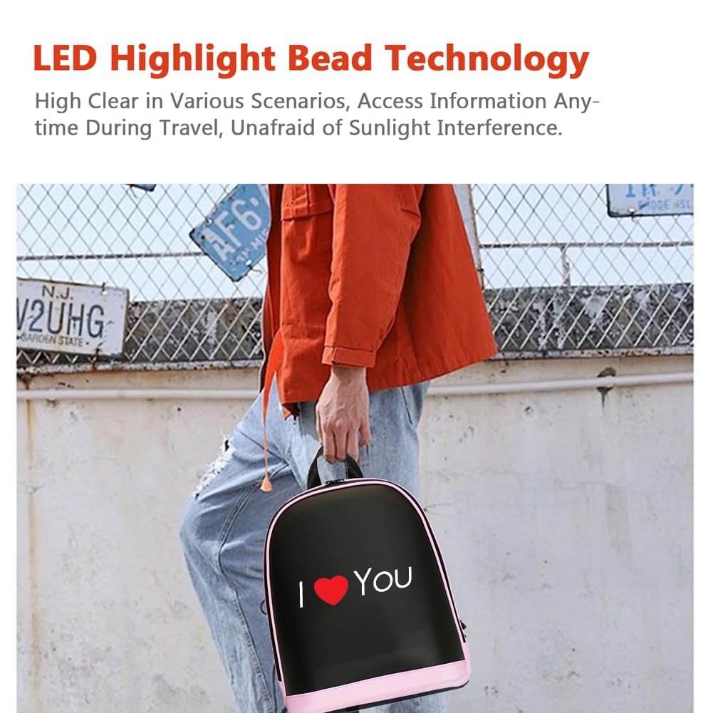Gugxiom LED-Rucksack, App Controlled Light Up Rucksack, 64x64 High-Cloar-Bildschirm mit DIY-Display für Reisen Im Freien und Werbung (PINK)