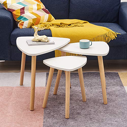 Panana Nest of 3 Tables Nesting End Side Coffee Table Telephone Bedside Sofa Table Drink Snack for Living Room Guest Reception Room White