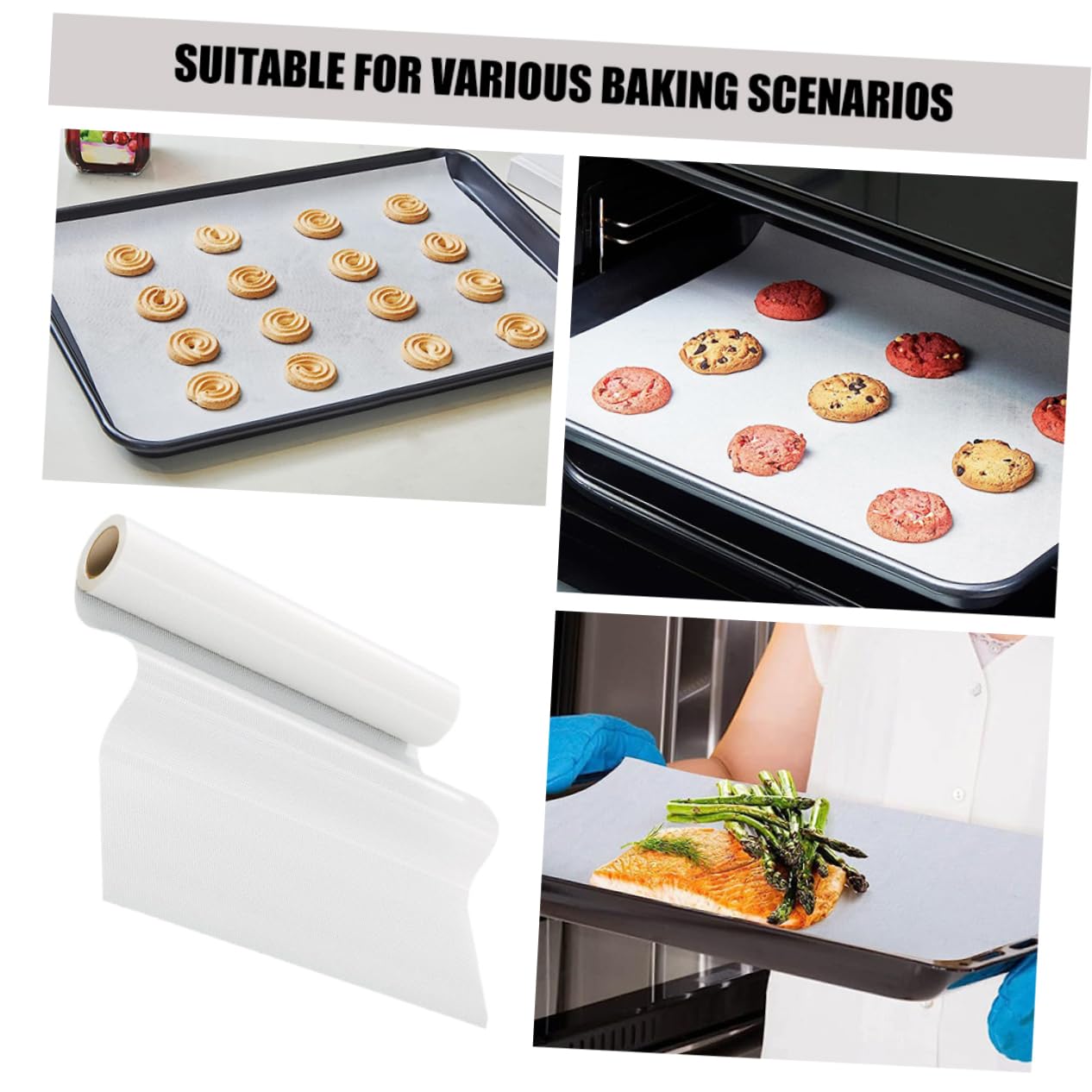 Tapis de Cuisson en Silicone Blanc Antidérapant, Revêtement Antiadhésif