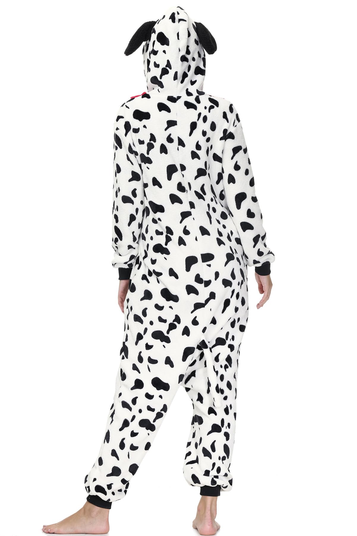 Clarisbelle Ropa de fiesta para mujer, Halloween, adultos, animales dálmatas, pijamas enteros de felpa de franela con cremallera, talla XL, Dálmata