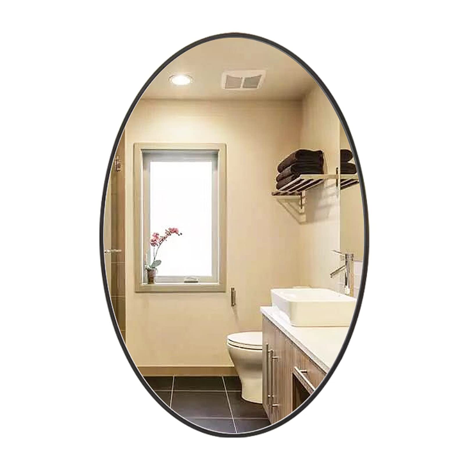 Specchio da bagno, Specchio da parete ovale con struttura in metallo(Black,50X70cm)