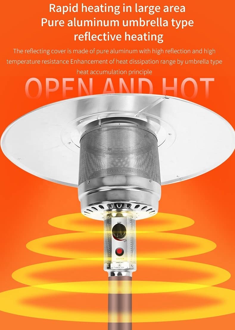 Parasol Chauffant Gaz, 13 KW, 88Ich, Acier INOX +Table E roulettes, Type Indépendant, Chauffage d'extérieur Gaz, Poêle de Gaz GPL Adapté À L'extérieur, Au Jardin Et Au Salon Brown