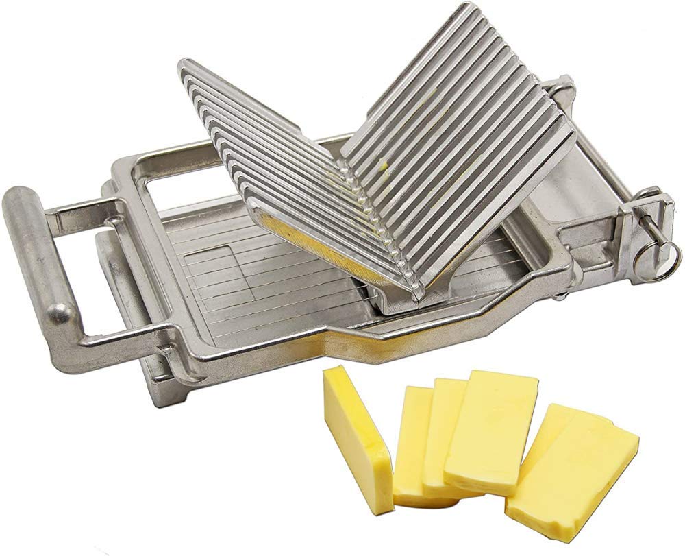 Cortador de queso comercial de acero inoxidable con alambre ajustable y tabla de cortar para queso, mantequilla, verduras, salchichas y hierbas