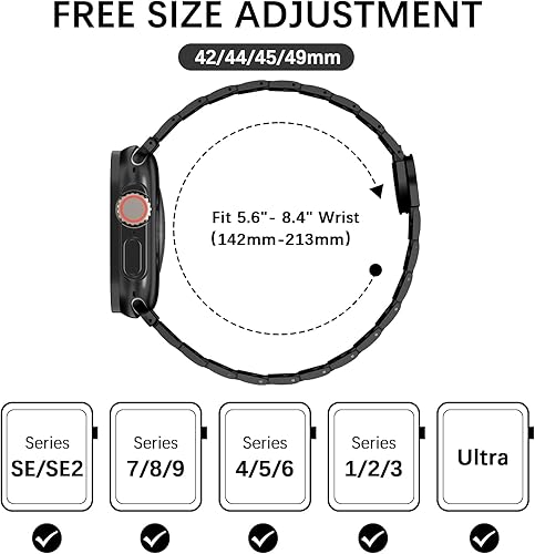 Miniatura 2 de MOFREE Compatible con Apple Watch Band de 1.929 in 1.772 in 1.732 in 1.654 in para hombres y mujeres, correa de metal de acero inoxidable con cierre