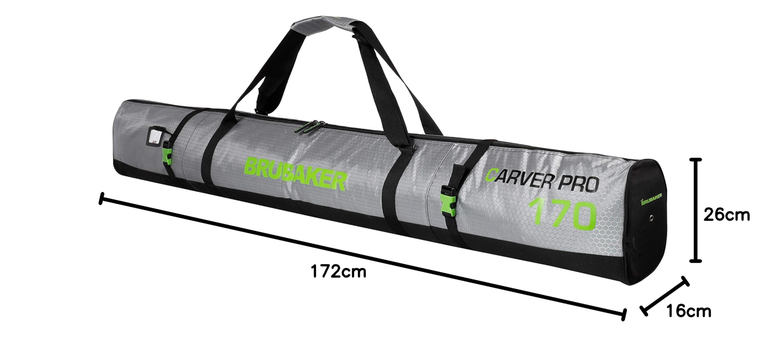 BRUBAKER Set de Ski CarverTec Pro Housse à Skis Sac à Chaussures de Ski pour 1 Paire de Skis Bâtons Chaussures Casque Argenté Vert
