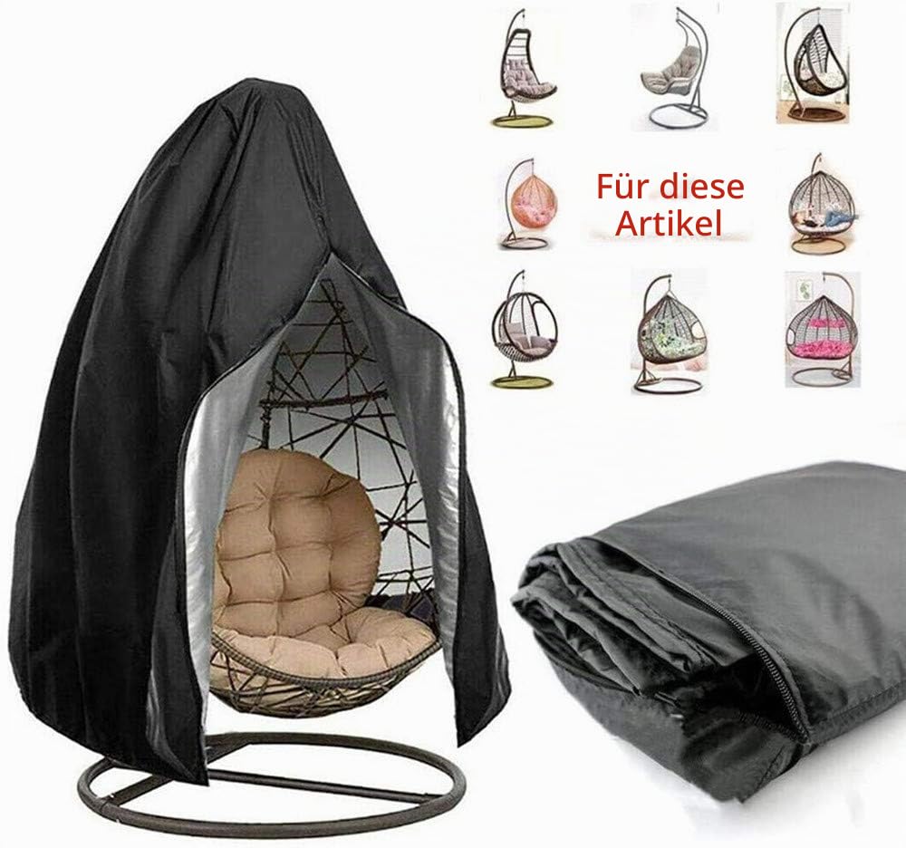 Abdeckung für Hängesessel, Winddicht, Wasserdicht, UV-Beständiges, Reißfest 210D Oxford Gewebe Hängekorb, Schwingsessel, Hängestuhl Schutzhülle (190 x 115 cm) (schwarz)