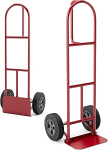 IRONMAX Hand Truck Dolly, 770LBS Capacity Heavy Duty Steel Folding Dolly with 10’’ Solid Rubber Wheels & Foldable Nose Plate, Utility Dolly Cart for Moving Home Office Warehouse (Red)
