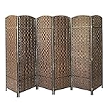 Panana Folding Splitter Screen Hand Made Wicker Room Divider Protective Screens,Various Size&Color (Brown, 6 Panel)